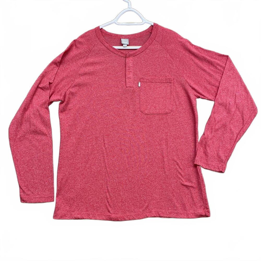 Bench. Men's Long Sleeve Henley Shirt Heathered Red Coral Raglan Pocket XL